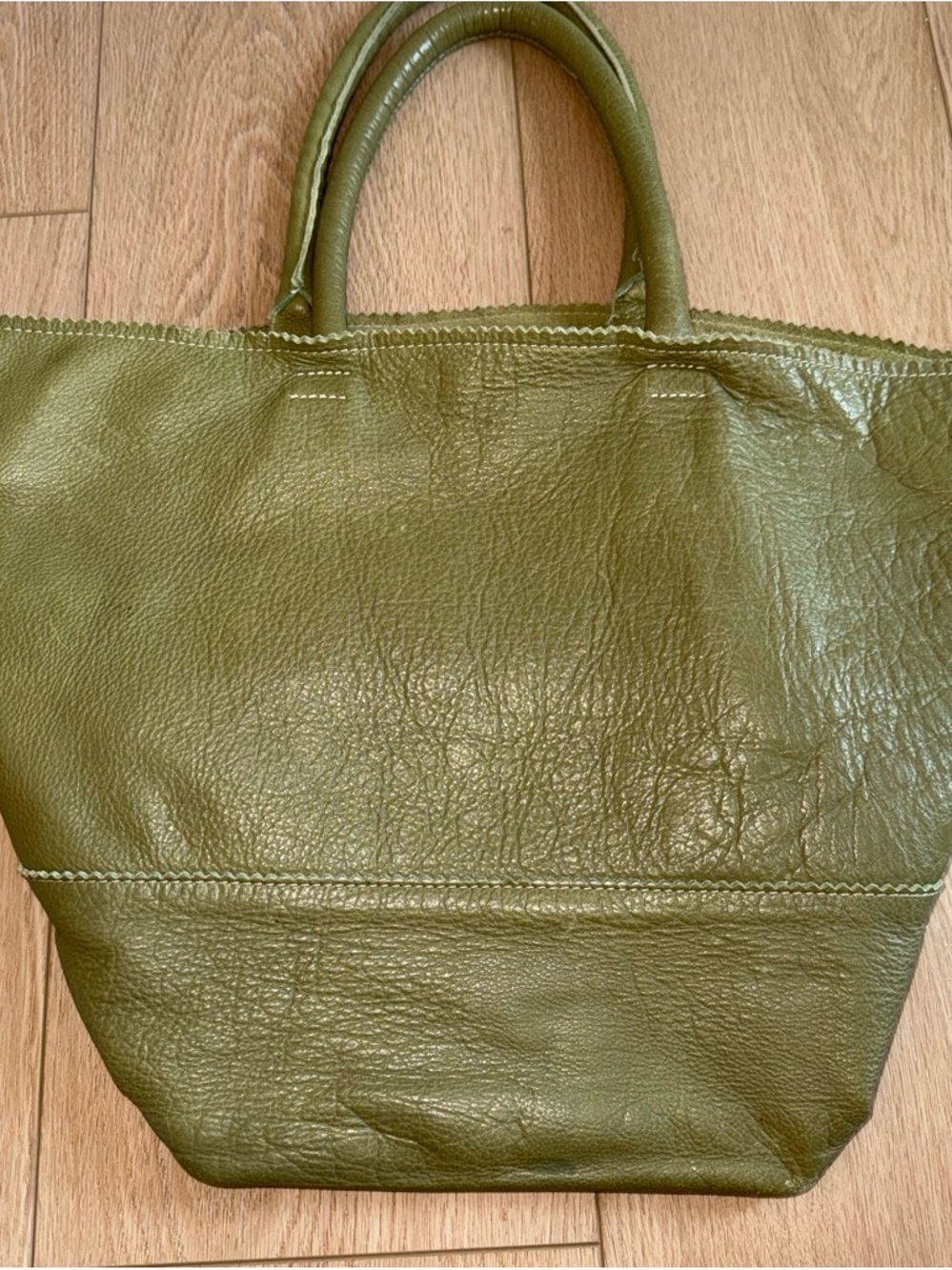 Crate&Barrel Olive Green Leather Tote